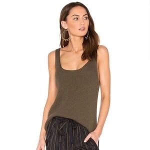 Vince Olive Green Cotton Sleeveless Knit Lattice Stitch Tank Top EUC Size Medium